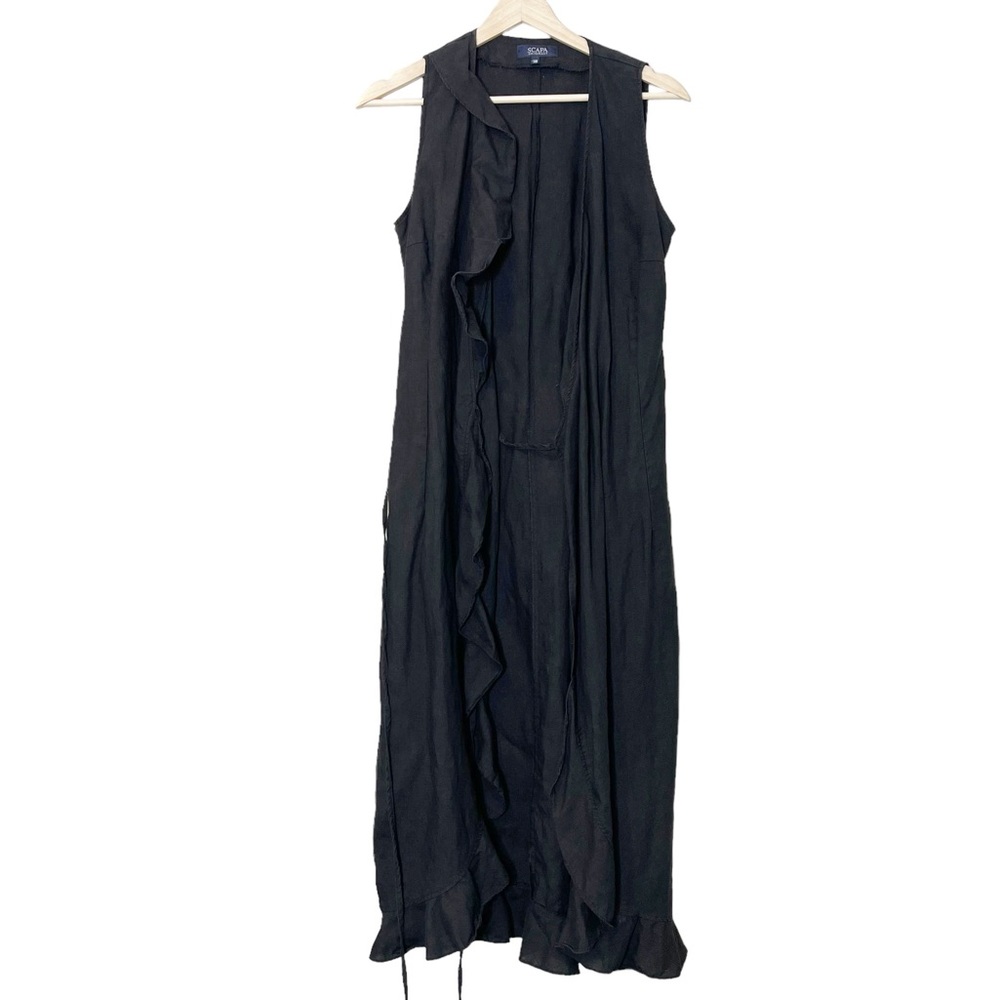 Scapa Womens 100% Linen Ruffle Wrap Midi Dress Size 38 Black Sleeveless - Picture 3 of 10